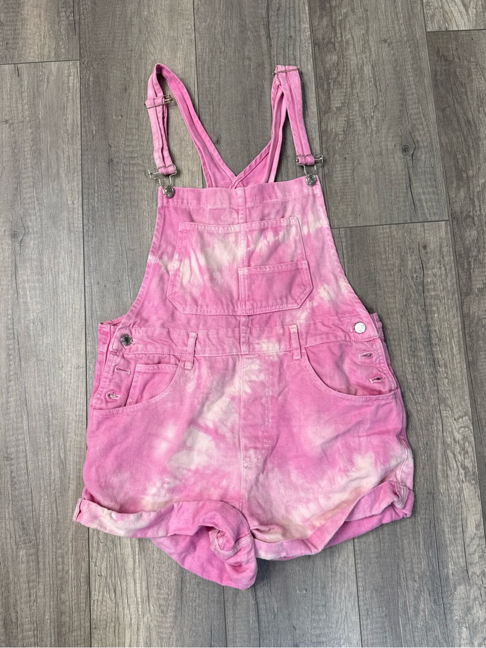 We The Free Pink Tie-Dye Short Overalls